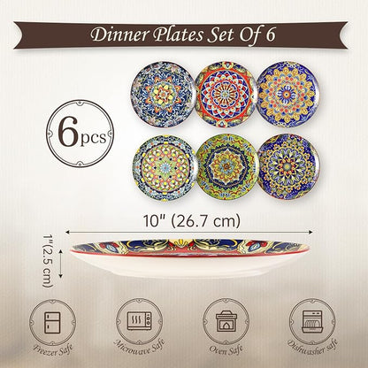 Ceramic Dinner Plate Set of 6-10.5 Inch Large Porcelain Plates - Image 2