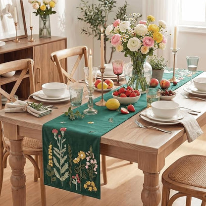 Artoid Mode Green Soft Chain Embroidery Wild Floral Christmas Table Runner - Image 5