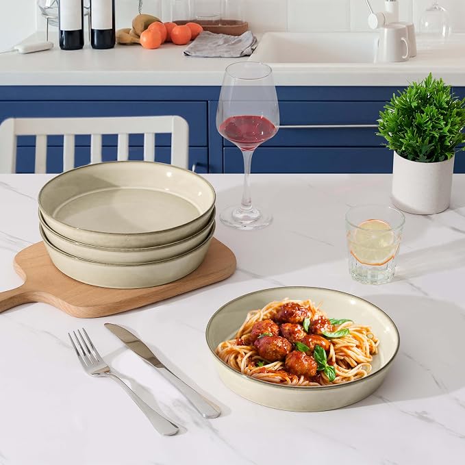 LIANYU 34oz Pasta Bowls Set of 4, 8.7’’ Wide Ceramic Bowl Plates | Shallow - Image 8