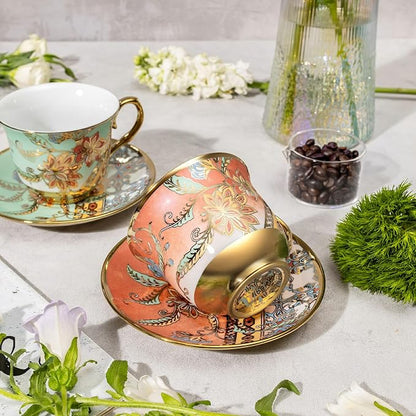 Tea Cups and Saucers Set of 8, 8 OZ Floral Tea Cup - Image 6