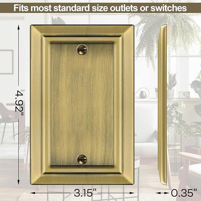 Metal Wall Plate for Electrical Outlets, Decorative Antique Brass Switch Plates Outlet Cover, Light Switch Cover Plate, 1-Gang Wall Plates (Single blank, 4 Pack)