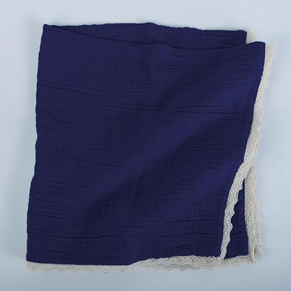 Fingercraft Dinner Cloth Napkin Cotton Muslin Double Gauze 4 Pack with Classic Lace for Everyday Use, Wedding, Party, Christmas, Easter Napkins Cloth are Pre Shrunk and Good Absorbency Navy