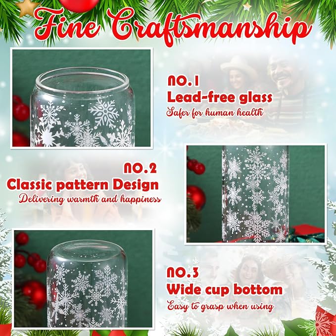 Sliner 2 Pcs Snowflake Glass Cups Christmas Winter Tumbler - Image 4