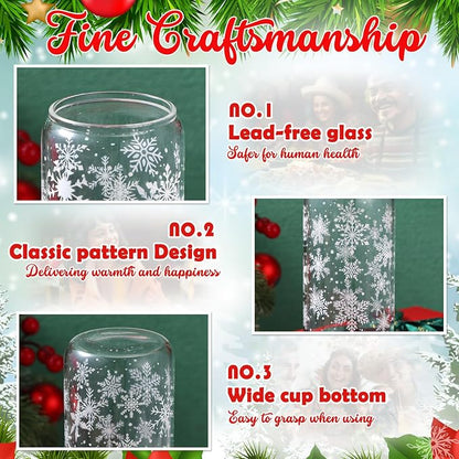Sliner 2 Pcs Snowflake Glass Cups Christmas Winter Tumbler - Image 4
