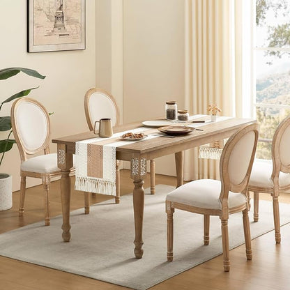 Macrame Style Bicolor Stitching Table Runner 14x36in Beige | Woven Boho Table - Image 3