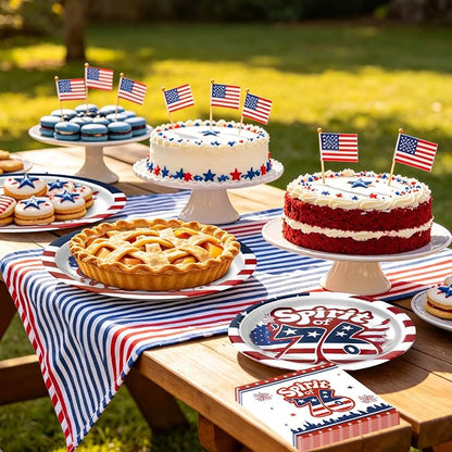 180Pcs 4th of July paper Plates and Napkins Party Supplies, Serve 60 | - Image 7