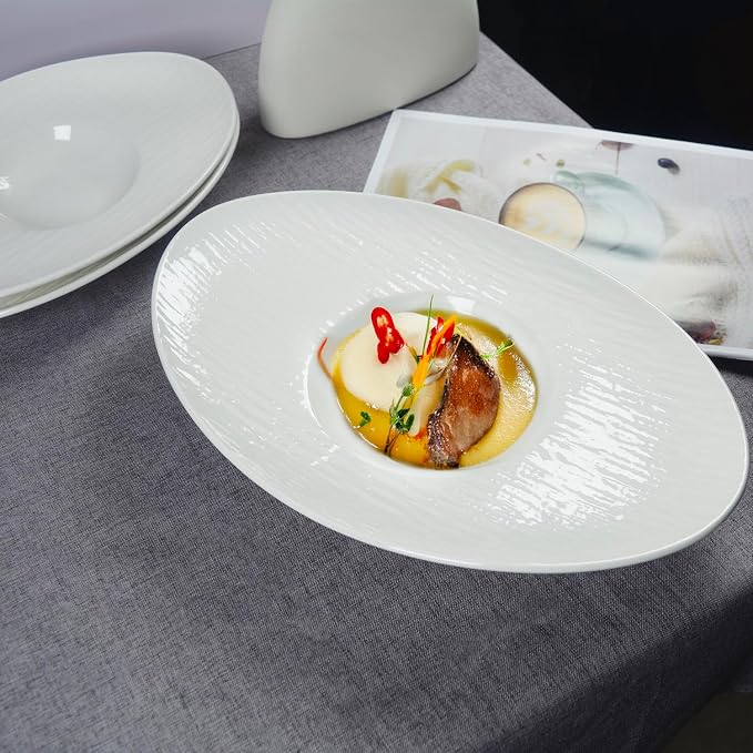 Soup Plates Fine Soup bowls Set of 4, 10.5 Inch Ceramics Oval Rimmed Small - Image 7