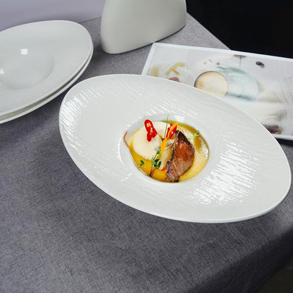 Soup Plates Fine Soup bowls Set of 4, 10.5 Inch Ceramics Oval Rimmed Small - Image 7