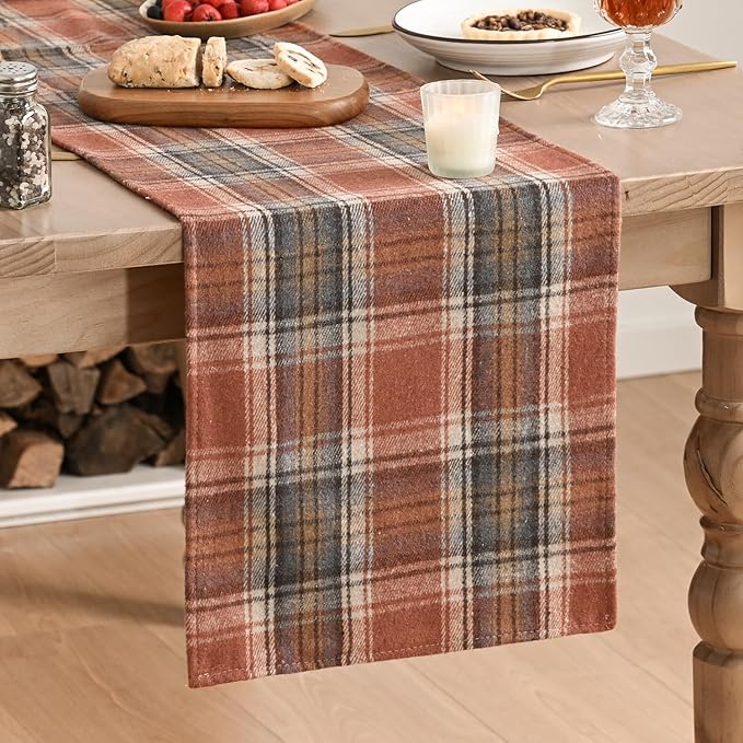 Artoid Mode Rust Farmhouse Plaid Fall Table Runner 13x60 Inch | Holiday Kitchen by ArtoidMode