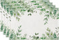 QIYI Boho Placemats Set of 4, 12x18 Inch Linen Fabric Place Mats for Kitchen Dinning, Farmhouse Rustic Cloth Table Mats, Washable Placemat Watercolor Foliage Party Table Décor, Green Leaves Border