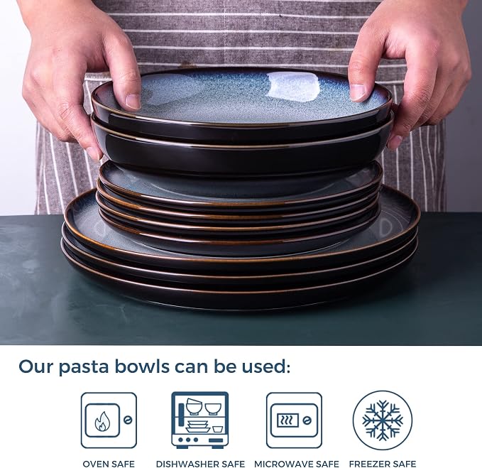 LERATIO 9.0" Ceramic Pasta Bowls Set of 6, 38oz Large Stoneware Bowls Set | - Image 4