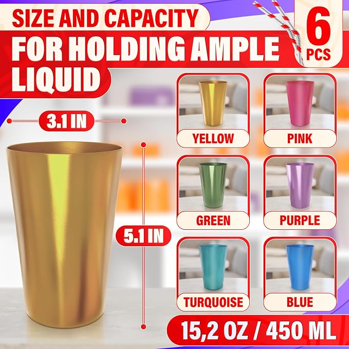 Retro Style Aluminum Cups 15 oz Set of 6 - Image 2