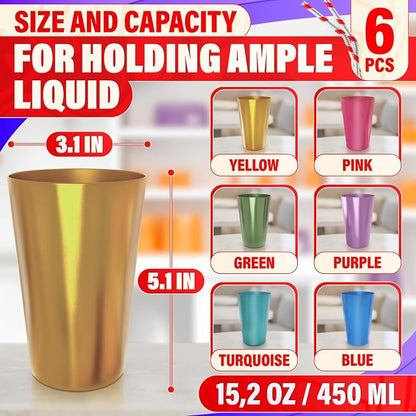 Retro Style Aluminum Cups 15 oz Set of 6 - Image 2