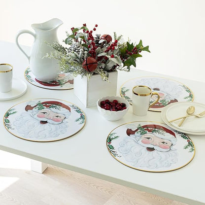 Benson Mills Cork Placemats Set of 4, Thick Cork Place Mats for Kitchen and Dining Tables, Easy Clean Table Mats for Christmas, Winter and Holidays (13.75" Round Set of 4, Joyful Santa)