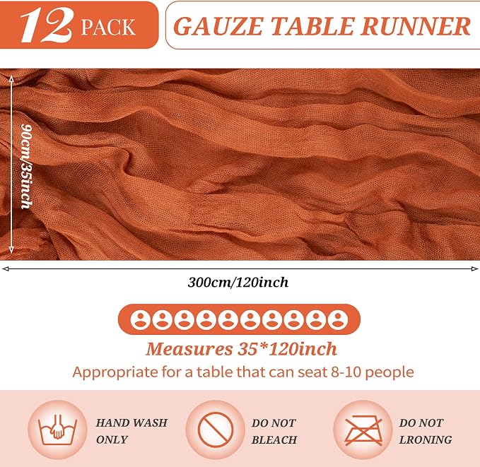 YMHPRIDE 12 Pack Cheesecloth Table Runner 35x120in Terracotta Table Runner | - Image 2