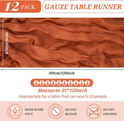 YMHPRIDE 12 Pack Cheesecloth Table Runner 35x120in Terracotta Table Runner | - Image 2