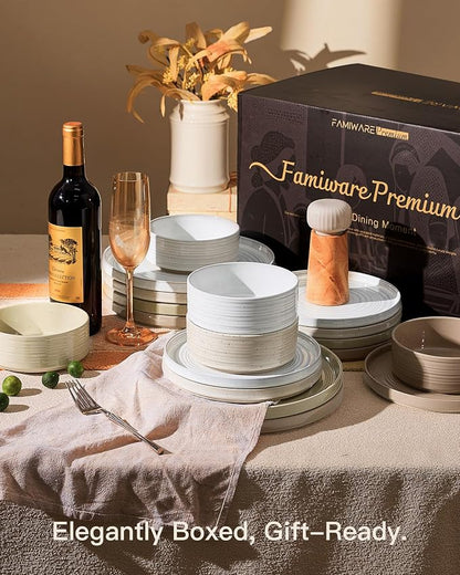 Dinnerware Set for 8, Ceramic Plates & Bowls - Image 8