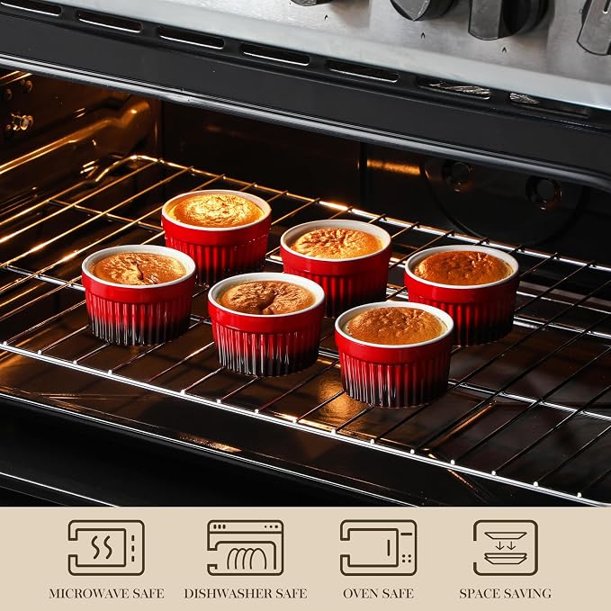 MALACASA Ramekins 6 oz Oven Safe, Small Ceramic Souffle Dishes - Image 4