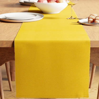 Encasa XO Table Runner, Yarn Dyed Ribbed Cotton 13"x72" | Yellow, 12-Ply Yarns by EncasaXO
