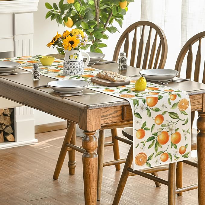 Artoid Mode Orange Wildflowers Leaves Summer Table Runner, Seasonal Spring - Image 4