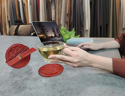 Handmade Leather Coasters 4" for Drinks - Image 5