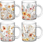 Tioncy 4 Pcs Fall Floral Coffee Mugs 12 oz Flower Glass Cups by Tioncy