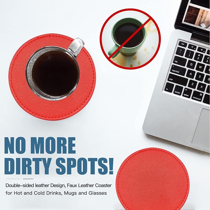 Coasters Set of 6 Soft Leather Drink Coaster Round Coaster - Image 6