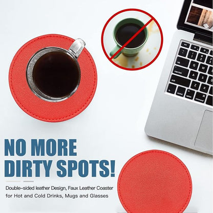 Coasters Set of 6 Soft Leather Drink Coaster Round Coaster - Image 6