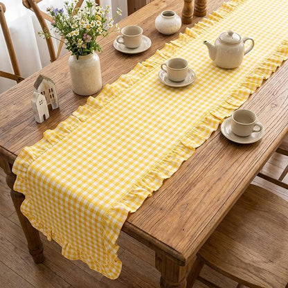 Eternal Beauty 14x72 Gingham Ruffle Table Runner - Image 4