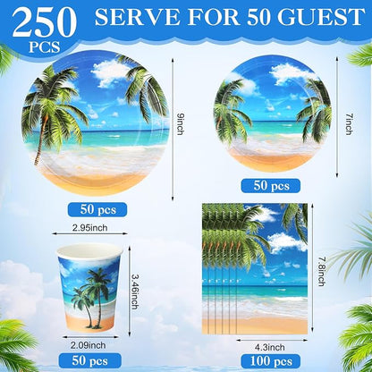 Funnymoom 250 Pcs Tropical Beach Party Decoration Summer Paper Plates Napkins - Image 2