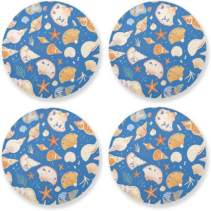 Seashells Different Shapes and Starfish Aesthetic Coaster 4 Pcs Corkboard by KLL