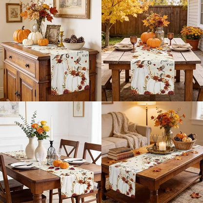 White Pumpkins Fall Table Runner 72 Inches Long, Thanksgiving Harvest Table - Image 9
