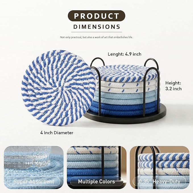 Lazebox Coasters Set of 8 for Drinks, 4 Inch Large Coasters for Coffee Table - Image 4