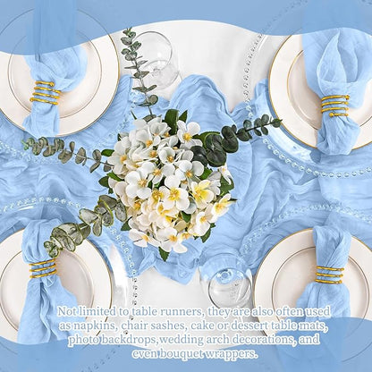 4 Pack Light Blue Table Runner 17 x 108inch Cheesecloth Table Runner Boho Gauze - Image 7