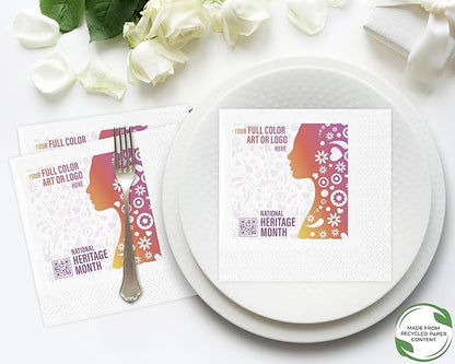 B.E. Green Custom Luncheon Napkins - Personalized Recycled Paper Content Napkins - Eco-friendly & Full-Color Digital Printed - Events & Celebrations - Pack of 50 - Diamond Edge Embossed, 6.5"x 6.5"