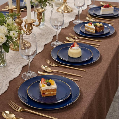 bUCLA 200PCS Blue Plastic Plates - Navy Blue Disposable with Gold Rim Include 100 Each (10 inch Dinner & 7 inch Dessert) Plates, Ideal for Party, Gathering and Hanukkah