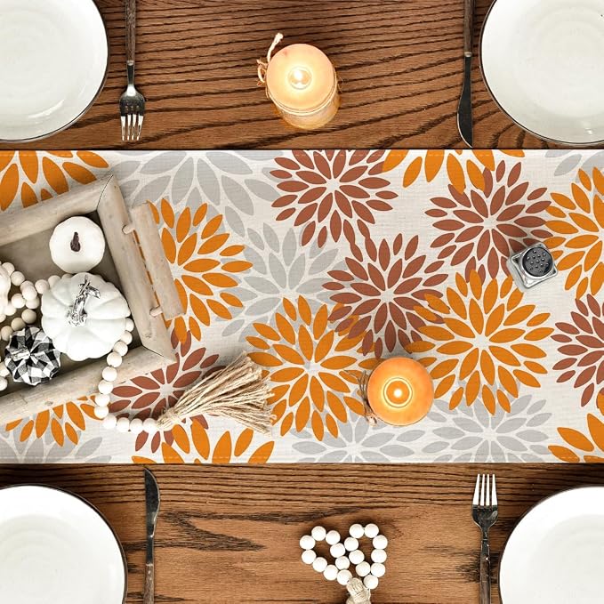 Artoid Mode Orange Dahlia Floral Pinnata Fall Table Runner, Seasonal Autumn - Image 4