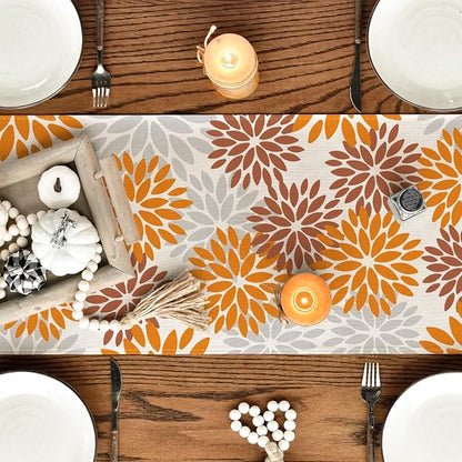 Artoid Mode Orange Dahlia Floral Pinnata Fall Table Runner, Seasonal Autumn - Image 4