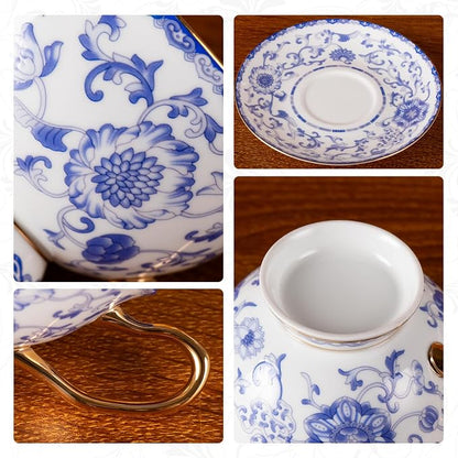 KAMMAK Tea Cups and Saucers Set of 2, Porcelain Coffee Cups, JBE023 | Stackable - Image 6