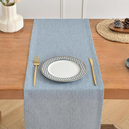 Wracra Linen Table Runner, Burlap Dusty Blue Table Runners 48 Inches Long | - Image 4