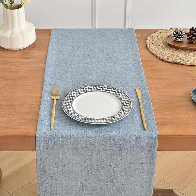 Wracra Linen Table Runner, Burlap Dusty Blue Table Runners 72 Inches Long | - Image 4