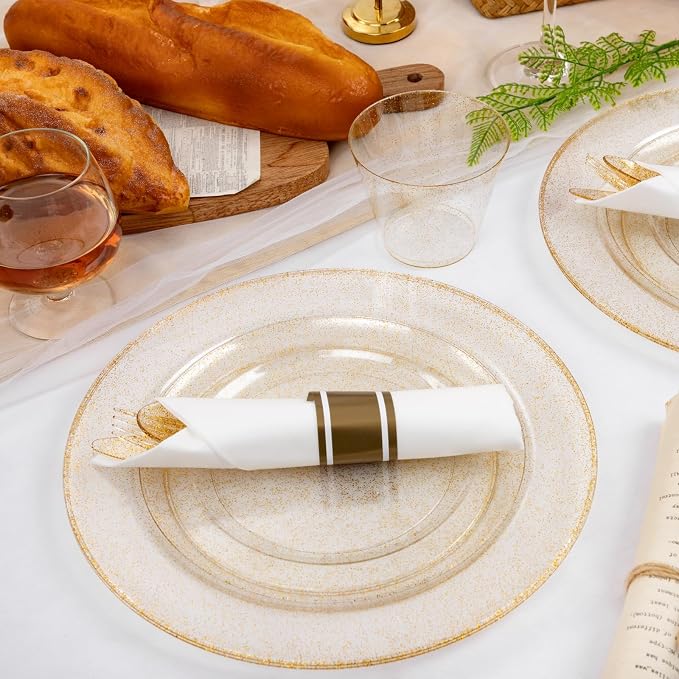 WELLIFE 210Pcs Gold Glitter Dinnerware Set, Include: 30Dinner Plates, 30Dessert - Image 7