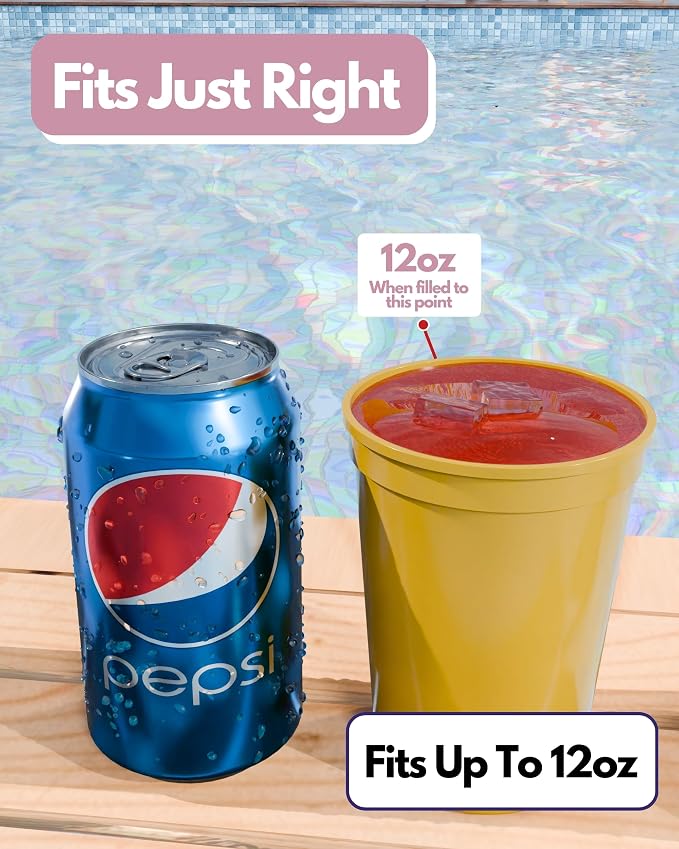 PartyPrints 100 Pack Small 10 to 12 oz Assorted Reusable Blank Plastic Cups - Image 2