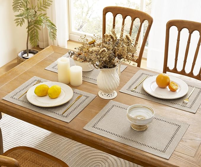 Farmhouse Burlap Place Mats, Coffee Placemats Set of 4, 12 x 18 Inch | Double - Image 5