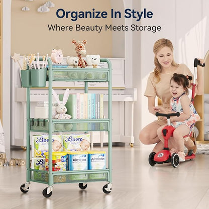 3 Tier Metal Rolling Cart, Art Workspace, Bedside Storage - Image 7