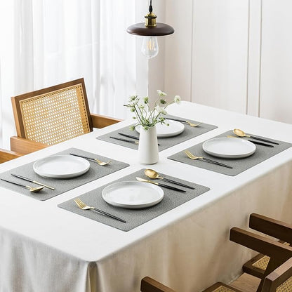 Jovono Faux Leather Placemats Set of 8, Waterproof Washable Table Mats, Easy-Clean Heat Resistant Kitchen Vinyl Place Mat for Dining Table, Restaurant, Indoor, 17.8"x11.8", Light Gray