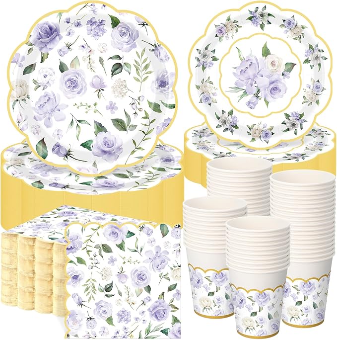 Funnymoom 250 Pcs Floral Party Decoration Flower Paper Plates Napkins and Cups by Funnymoom