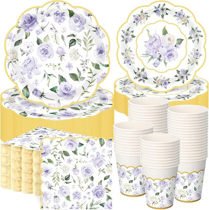 Funnymoom 250 Pcs Floral Party Decoration Flower Paper Plates Napkins and Cups by Funnymoom