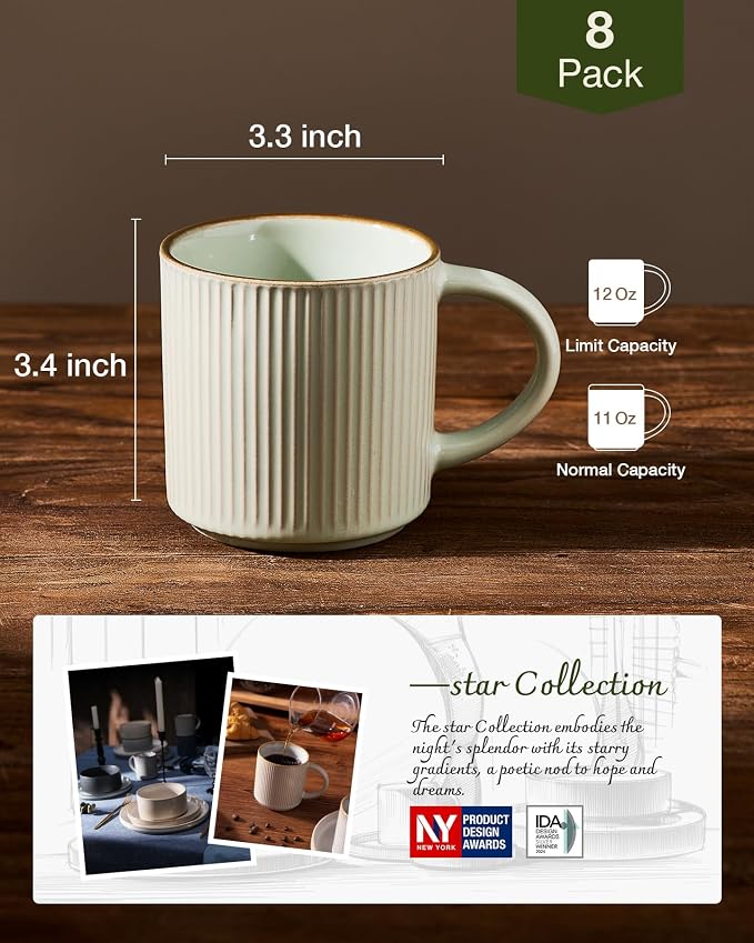 famiware Star Coffee Mug Set for 8, Handcrafted 12 oz Ceramic Stoneware Mugs - Image 4