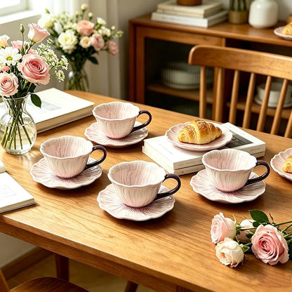 KOOV Latte Cup and Saucer Set of 4, Vintage Hand-Painted 10 oz Ceramic - Image 5